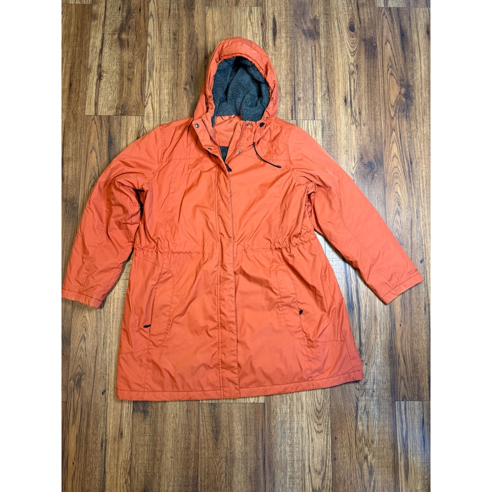 LL Bean Womens H2OFF Rain Parka Jacket Fleece Lined Hood Coat 1X Regular